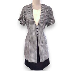 DBY vintage 90s Y2K blue white plaid tie back faux jacket dress Women's sz 11